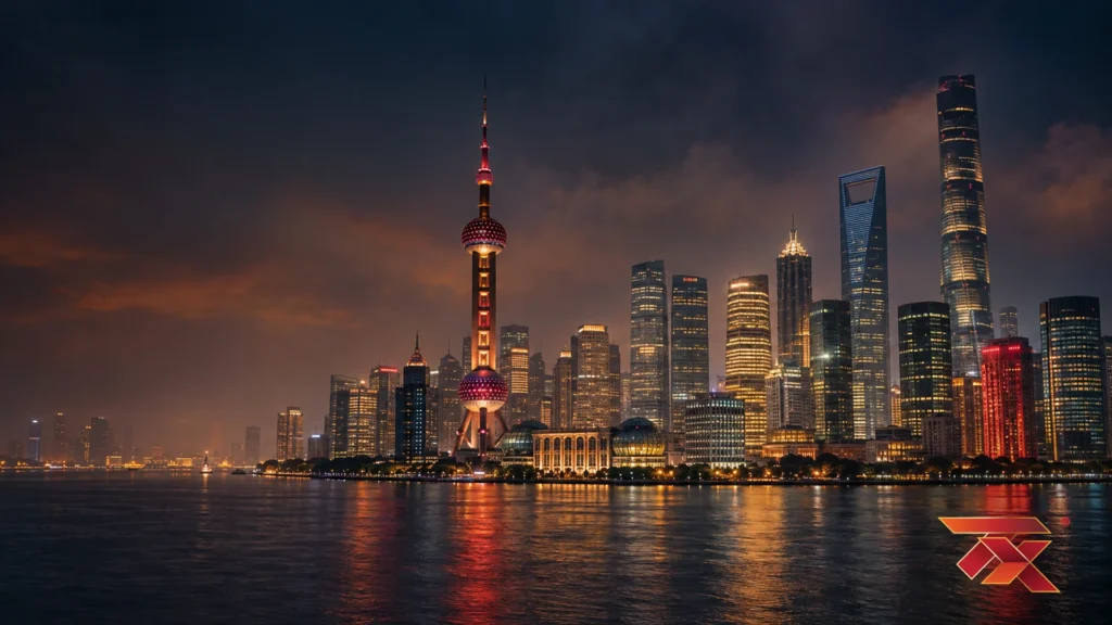 夜晚的上海浦东天际线