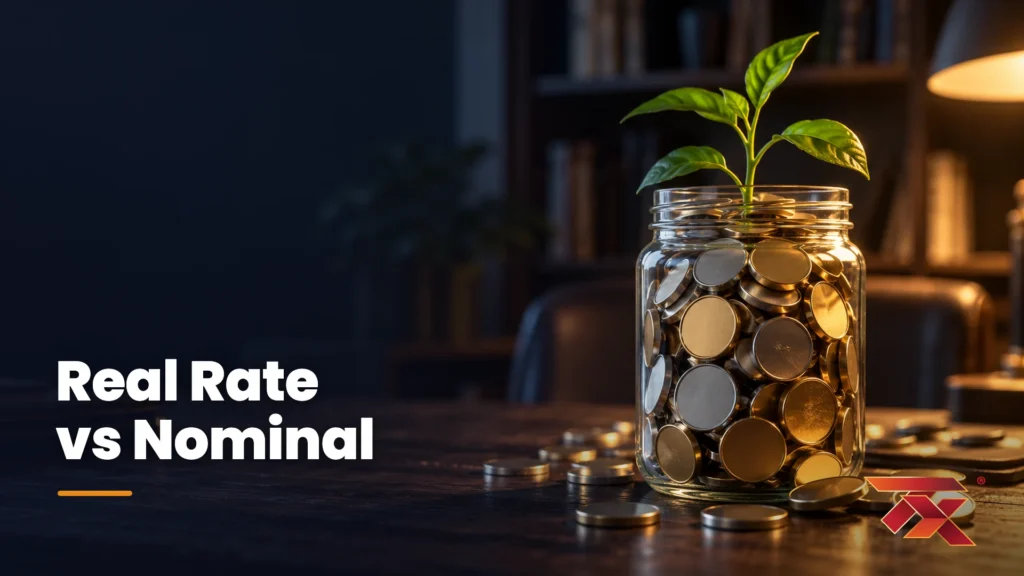 A jar of coins with a seedling growing from it