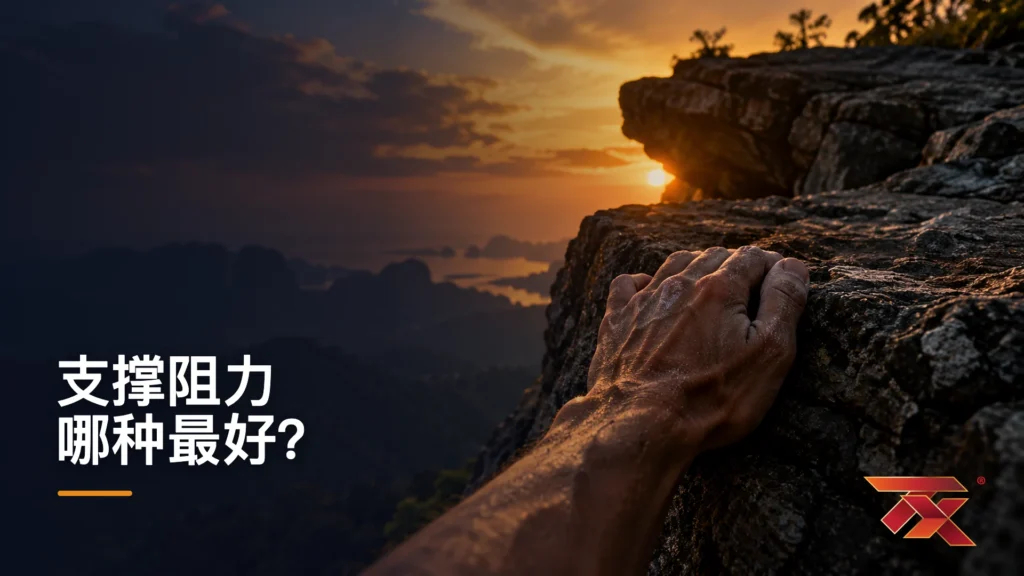 黄昏时攀岩者抓住岩架